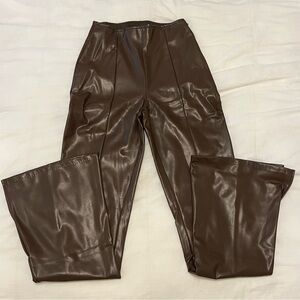 Abercrombie Curve Love Vegan Leather Split-Hem Flare Pants